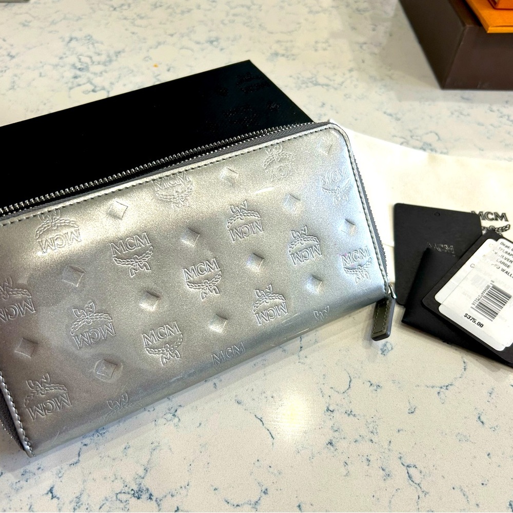 MCM Metallic Silver Long Wallet